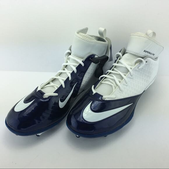 Nike Football Cleats Men Size 18 White Blue High Lunar Superbad Navy White